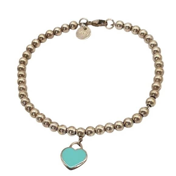 Tiffany & Co. Jewelry - $500 Authenticated Tiffany & Co. Sterling Silver Beads Blue Heart Bracelet 6.5"
